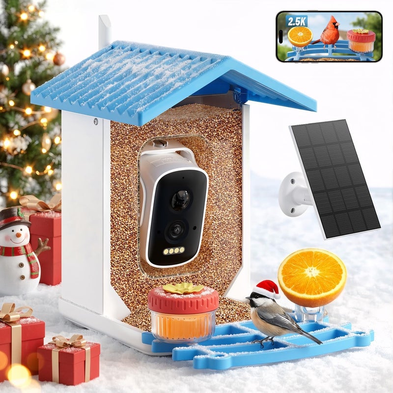 WESTHEY Bird Feeder with Camera, 2.5K HD Smart Bird Feeder Cam Outdoor with AI Recognition, Instant Arrival Alerts, Auto Capture Birds Videos, IP66 Waterproof Solar Powered, Ideal Gift (Blue) - Image 1